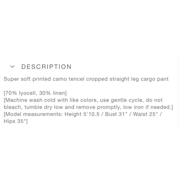 Blank NYC Camo Linen Blend Cargo Crop Pant Size 24 NWT! - Picture 5 of 15